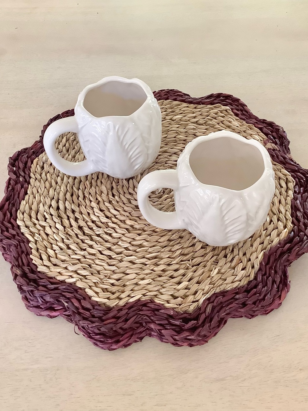 2 Threshold White Radicchio Leaf Stoneware Mugs